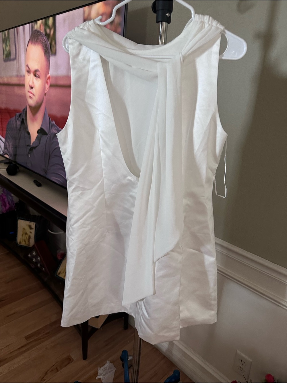 Altar'd State White Satin Draped Tie-Neck Sleeveless Top